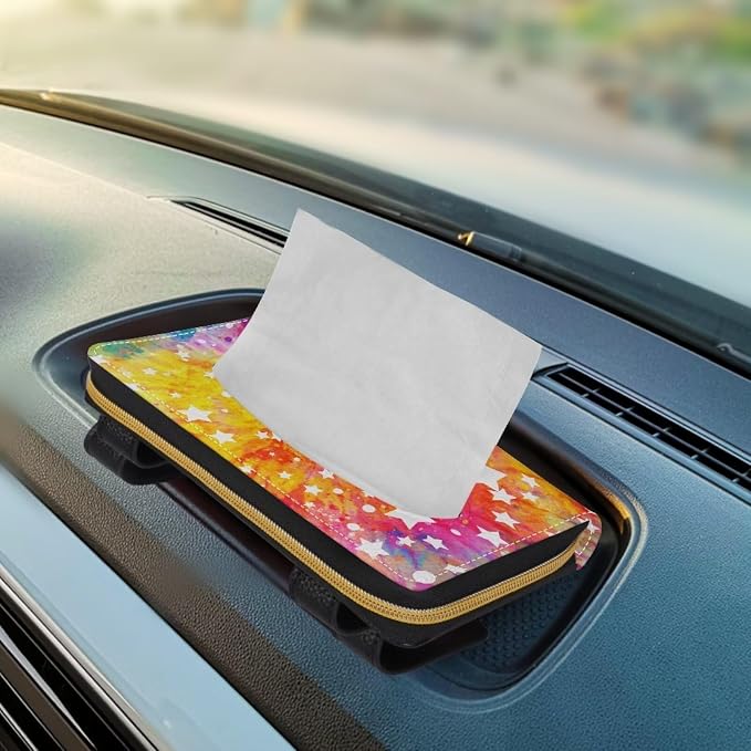 Biyejit 2 Pack Car Tissue Holder, Tie Dye Stars Premium Sun Visor Napkin Case, Hanging Car Accessories Used to Organize Paper Towels and Storage Small Items - Image 5