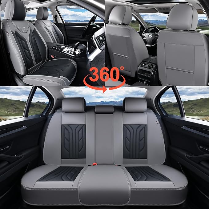 Coverado Seat Covers, Car Seat Covers Front Seats, Leather Seat Covers for Cars, Automotive Seat Covers Car Seat Protector Car Seat Cushion Universal Fit for Most Sedans SUV Pick-up Truck(Gray&Black) - Image 8