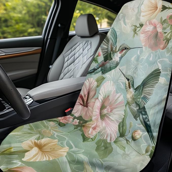 Hummingbird Flower Car Seat Towel Cover with Storage Bag Sweat Auto Front Seat Towel Cover Animal Hummingbird Car Seat Protector Auto Interior Accessories for Yoga Running Swimming Towels - Image 3