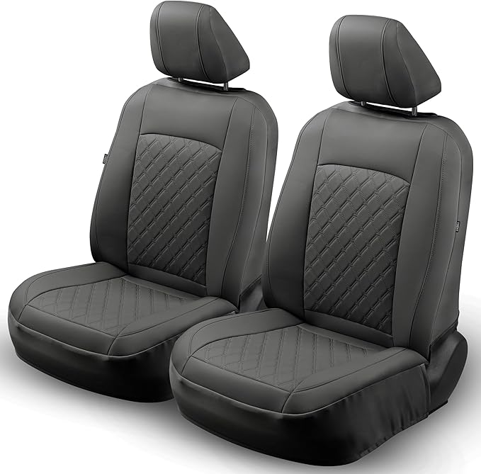 GIANT PANDA Front Truck Seat Covers for Dodge Ram 1500 2500 3500 2003-2026 Limited Laramie Big Horn Crew Cab& Quad Cab,Faux Leather,Solid Black by GIANTPANDA