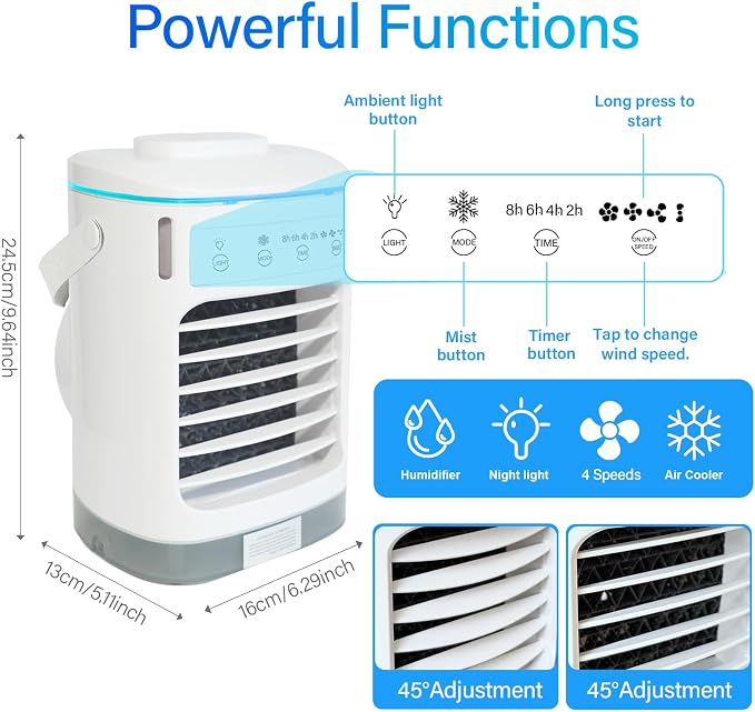 Portable Air Conditioners, 900ML Mini Portable AC,Mini Air Conditioner Fan | 4 Speeds Portable Cooler Fan for Desk, Home, Office, Bedroom, Camping Car - Image 2