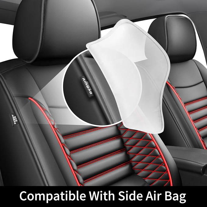 Car Seat Covers Compatible with Nissan Murano 2011-2026 S SL SV LE SE Platinum. Waterproof & Breathable Leather.Compatible with Airbag.All-Weather Seat Cushion Protector(2 Front/Black+Red) - Image 5