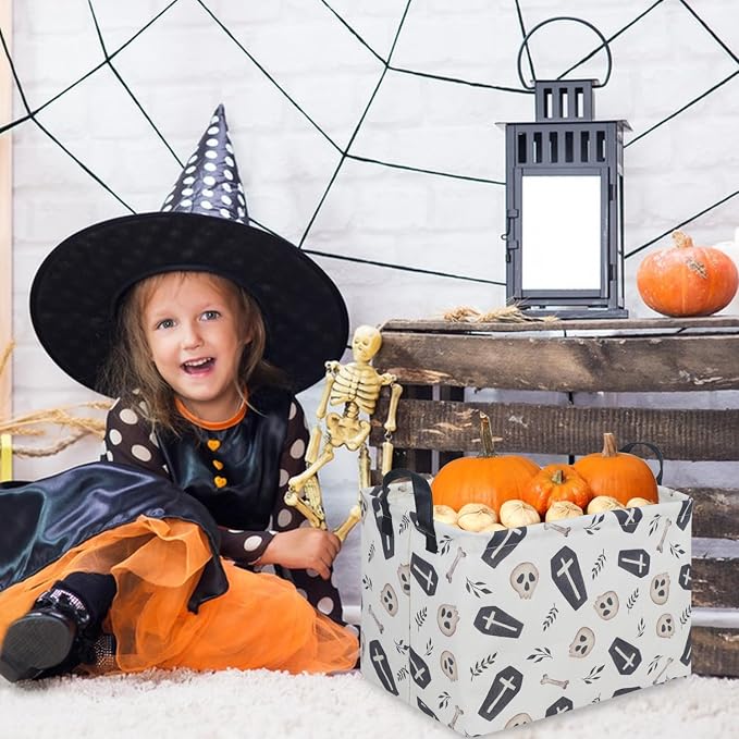 Halloween goth thriller basket,Empty Halloween basket,Gothic home decor,Trick or Treat Basket for Boys and Girls,Waterproof collapsible storage box(Gothic) - Image 3