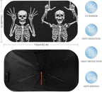 Funny Skeleton Car Windshield Sun Shade Umbrella, Car Windshield Sunshades Cover with 360¡ã Rotation Bendable Handle, Foldable Sun Shade for Most Vehicles - Image 3