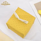 HOMOTEK 2 Pack Tissue Box Cover, Square PU Leather Tissue Holder, Decorative Facial Tissue Cube Paper Organizer Dispenser for Bathroom, Night Stands, Desk, Car 5X5X5'' - Rattan Weave,Mango Yellow - Image 2