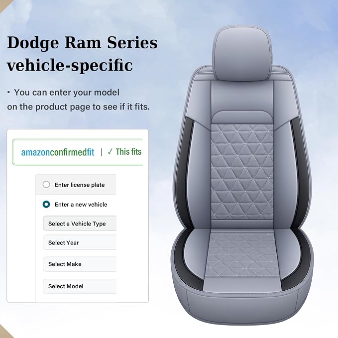 Coverado Seat Covers for Dodge Ram Full Set, Waterproof Truck Car Seat Cover Protectors Custom Fit for 2002-2026 Dodge RAM 1500 2500 3500 with Curved Bench(Gray) - Image 8