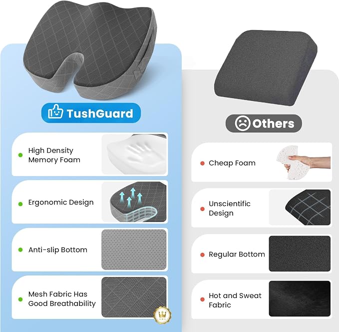 Memory Foam Office Chair Seat Cushion - Dark&Light Grey, XX-Large | for Car Seat, Airplane, Desk Chair - Sciatica & Hip & Coccyx Pain Relief Cushion for Long Sitting Office Workers, Car Drivers - Image 6