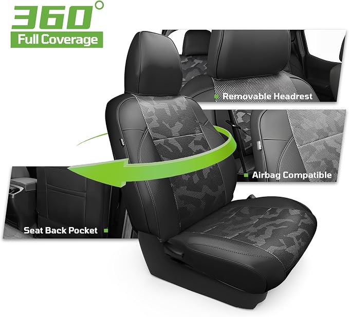 Car Seat Covers Fit for Toyota Tacoma 2016-2023 Double/Crew Cab,Black | Custom Faux Leather Full Set,Waterproof & Wear-Resistant,Fits Tacoma 3rd Gen SR,SR5,Limited,TRD Sport,TRD Off-Road,TRD Pro - Image 5