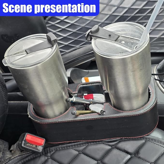 YoRise Car Cup Holder, PU Leather Automotive Cup Drink Holder, Car Seat Gap Filler Storage Box, Multifunctional Front Seat Organizer, Cell Mobile Phone Holder, Coin Bucket (Black) - Image 6