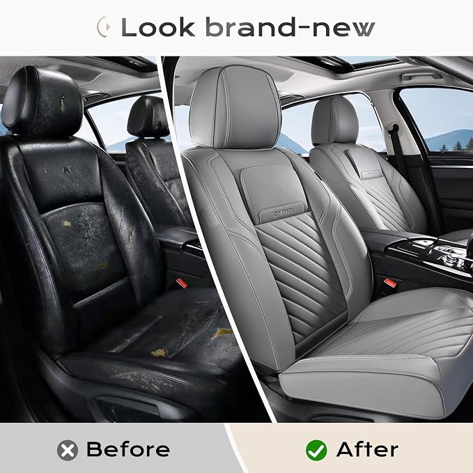 Coverado Car Seat Covers Full Set 5 Pieces, Luxury Nappa Leather Seat Covers Universal Fit Waterproof Non-Slip Breathable Front & Back Automotive Seat Protectors for Cars, SUVs, Trucks - Image 8