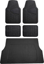 FH Group Premium Liners Tall Channel Trimmable All Weather Rubber Full Set Car Floor Mats (Black) w. Trimmable All-Season Cargo Liner (Black) - Universal Fit for Cars Trucks and SUVs by FHGroup