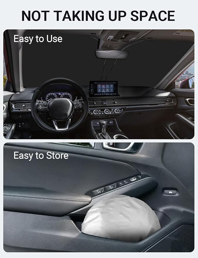 Proadsy Custom Fit 2022-2026 Honda Civic Windshield Sun Shade, Blocks Heat | 240T Heat Shield, Drops Temp 54°F, Blocks 99% UV, Prevents Dashboard Cracking, Summer Parking & Beach Trips, Easy Twist-Fold - Image 9