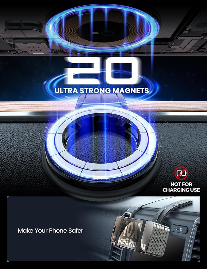 MagSafe Car Mount Detachable, Bendable Magnetic Phone Holder for Car | 8.5” Aluminum Arm, 20 Strong Magnets, 3M hook-and-loop, Dash, Fit iPhone 17 16 15 14 Pro Max Mini Mag Safe Accessories - Image 5