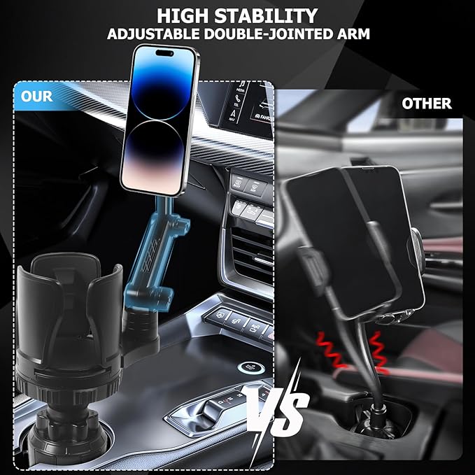 Frani Car Cup Holder Expander with Magnetic Phone Mount | Adjustable Insert Fits 2.68-4.33" Holders, 360° Adjustable Neck, Strong N52 Magnets, iPhone Samsung Compatible - Image 5