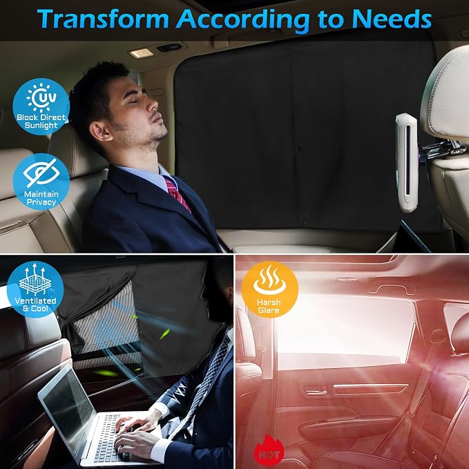 Car Window Shades, 2 Packs Magnetic car Sun Shade for Baby, Double Layers Magnetic Design for Full Covers/Half Shade Options, Window Curtains for Heat/UV Protection Sun Block Covers - Image 3