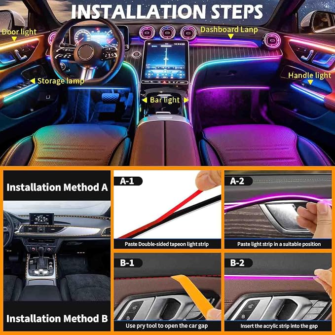 Acrylic Car Interior LED Lights, 6-in-1 Fiber Optic Ambient Lighting Kit | Wireless APP Control, 16 Million Colors, Music Sync and DIY Modes for Car Interior Decoration and Ambient Lighting - Image 8