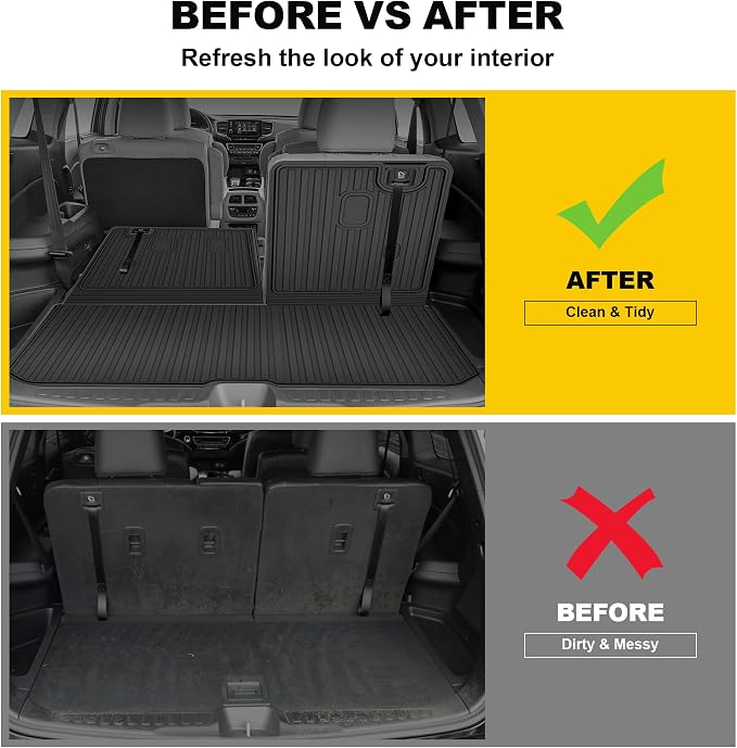 Floor Mats Fit for Honda Pilot 8 Seats 2016-2022 (No Elite Models) | TTX LIGHTING All Weather Cargo Liner with Back Seat Cover TPE Trunk Mat & Backrest Mat & Floor Liners Pilot Accessories - Image 6