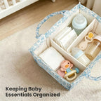 Diaper Caddy Organizer,Cute Floral Nursery Storage Basket,Soft Portable Changing Table Car Caddy Organizer Gift (Blue Floral B) - Image 4