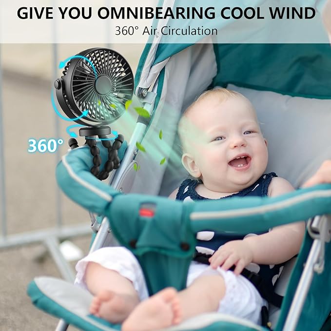 snawowo Mini Handheld Personal Portable Fan, Baby Stroller Fan | Car Seat USB or Battery Powered, with Flexible Tripod Clip on Student Bed Desk Bike Crib Treadmill Camping Traveling - Image 5