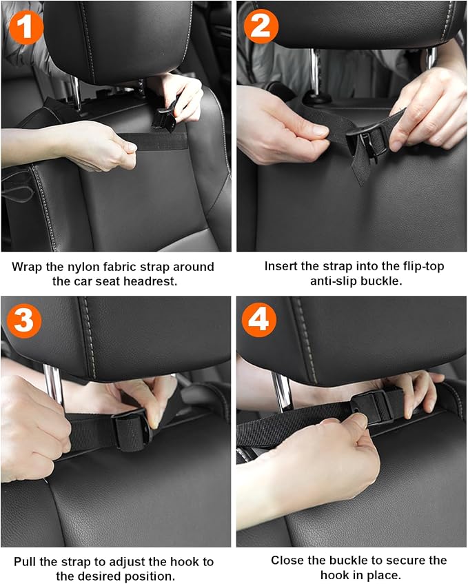 Car Seat Headrest Hooks with Phone Holder, Car Hooks for Purses and Bags | Adjustable Design | Fits All Headrest Types | Car Purse Hook Ideal for Tesla, Bmw, Honda, Suv & Trucks | Purse Hanger for Car - Image 7