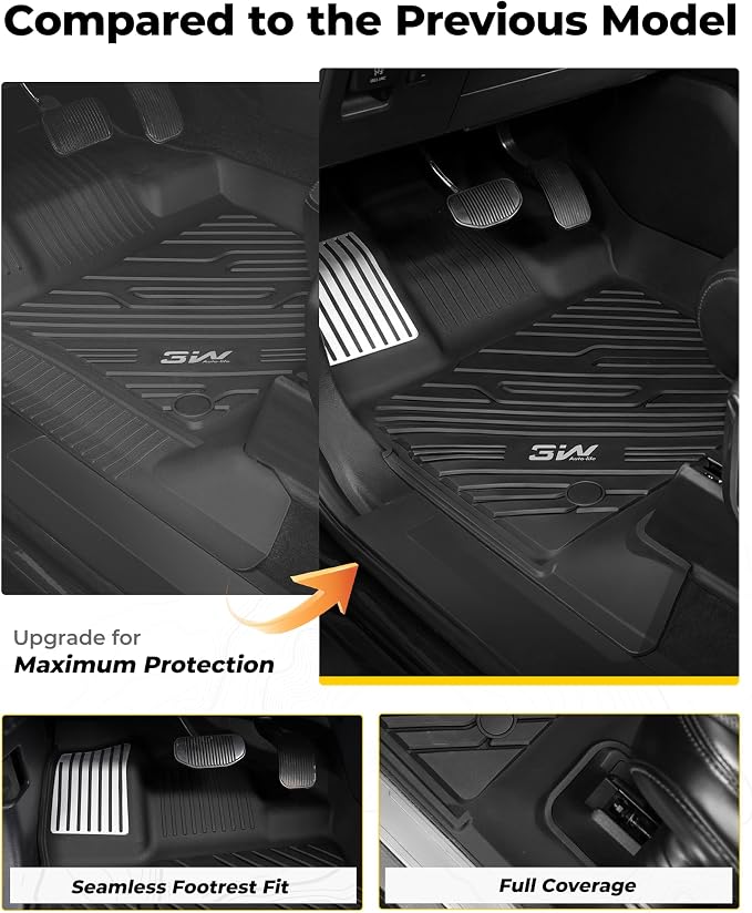 3W Floor Mats (with Metal Pedals) for Ford F-150 2015-2026 SuperCrew | F150 Lightning 2022-2025 SuperCrew(w/o Fold Flat Storage), TPE All Weather Custom Fit, 3PCS | Heavy Duty, Easy Clean - Black - Image 4