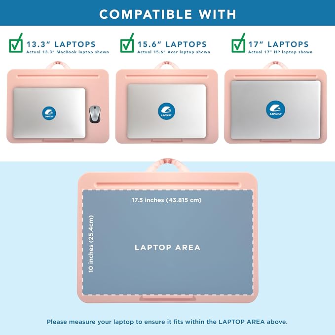 LAPGEAR The Original Lap Desk – Rose Quartz, Fits 17" Laptops | Microbead Cushion, Device Ledge, Built-In Pencil Tray, Carry Handle - Image 3