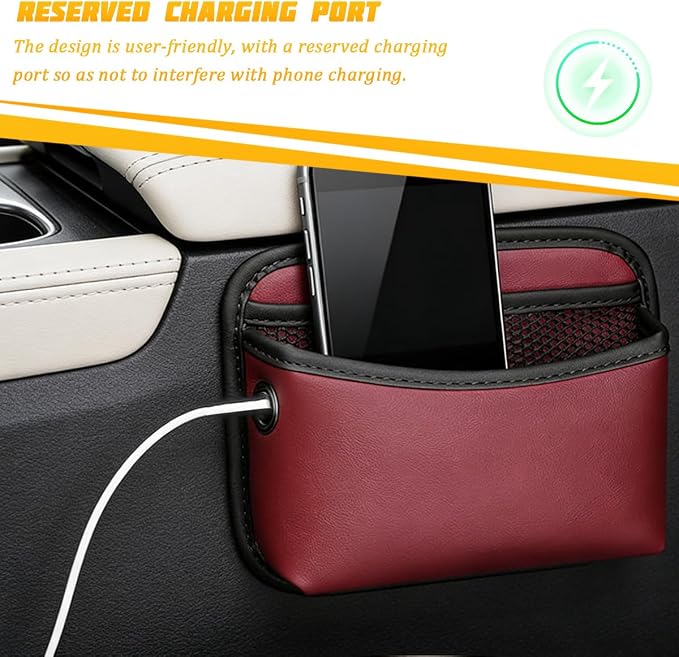 Car Seat Side Pocket Organizer, Leather Automotive Seat Door Pouch Bag Organizer, Vehicle Wallet Cards Phone Sunglasses Storage Holder Pocket Accessories, Universal Fit (Black) - Image 5