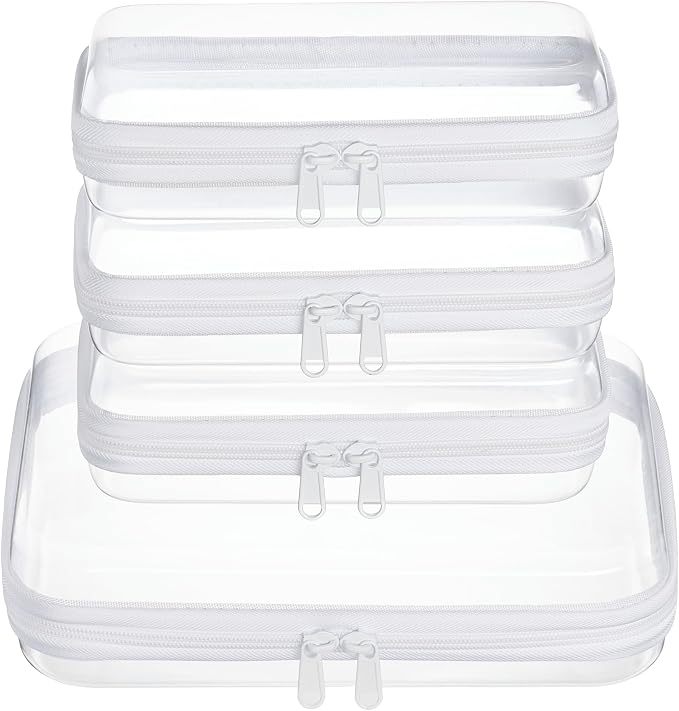4 pcs Clear Zipper Pouches,Hard Shell Zipper Case | Toiletry Bag for Travel, CLear Diaper Bag, Toiletry Pouch, Travel Organizer, Cosmetic Bag,Toy Storage Bins (M+3S) by WELPIRT