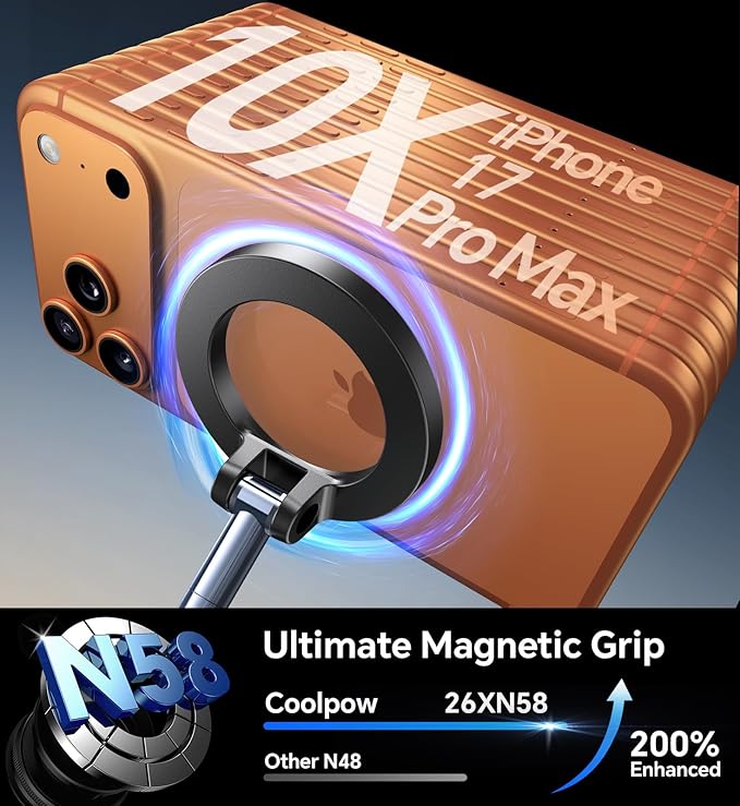 Coolpow【Newest Vacuum Magnetic Phone Holder for Car Phone Holder Mount【Movable Vacuum Suction】Magsafe Car Mount Cell Phone Holders for Your Car Accessories for Women Men for iPhone 17 16-Carbon Fiber - Image 4