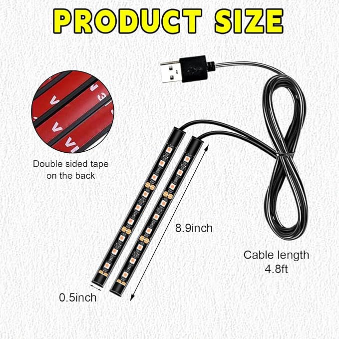 Car LED Strip Light, 24 LEDs RGB Neon Interior Atmosphere Lights, 12V Under Dash Ambient Night Light, USB Port Auto Interior Decorative Lamp, Universal Car Accessories (Orange-Yellow) - Image 2