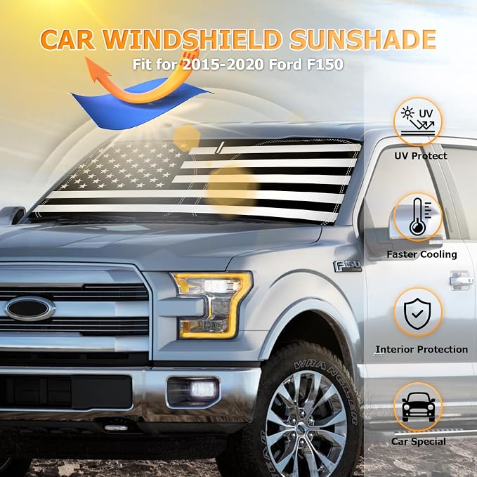 Bestview Windshield Sun Shade Custom Fit for 2015-2020 Ford F150, Foldable Front Window Sunshade Sun Visor Accessories Protector Block UV Rays Heat - Image 3