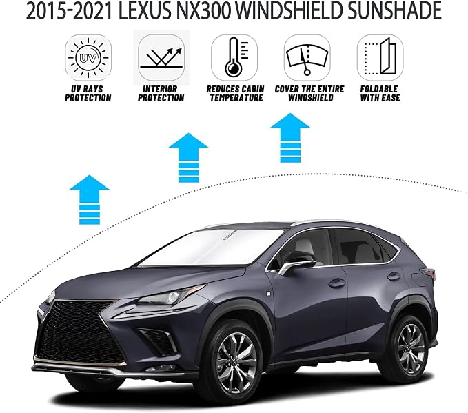 D-Lumina Windshield Sun Shade for 2015-2021 Le‘xus NX NX300h/NX300/NX200t Accessories, Front Window Sunshade Sun Visor Protector Block UV Rays Heat, Foldable 2 Layers 210T Material - Image 2