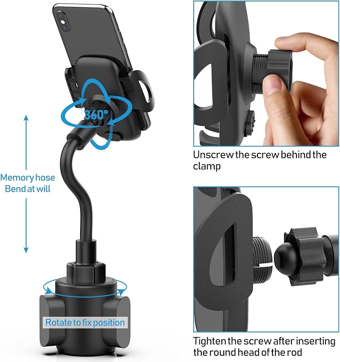 Phone Holders for Your Car, Adjustable Gooseneck Cup Car Phone Holder | 360° Rotation, Super Stable, One Button Release Universal Cup Car Holder Phone Mount for iPhone, Samsung and All Smartphones - Image 4