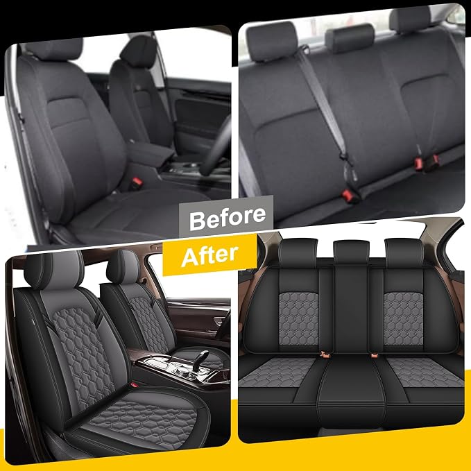 Car Seat Covers for Mazda 6 2010-2021 Full Set Faux Leather | Waterproof Breathable Scratch Resistant 360° Wrap Airbag Compatible Easy Clean (5 Seats,Black & Grey) - Image 5