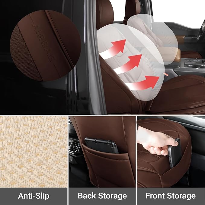 Coverland Premium Car Seat Covers Front Seats Waterproof Interior Protector | Interior Protector Airbag Compatible for RAV4, Sportage, Forester, Corolla Cross, C-HR, RDX [Dark Brown - Size Chart A24] - Image 6