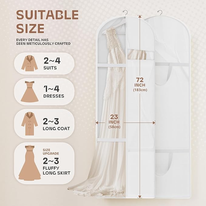 Lazebox 72" Garment Bag with Zipper Pocket, Wedding Dress Bag for Gowns Long, White - Image 6