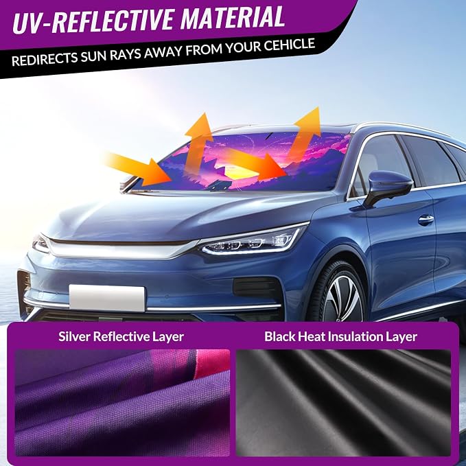 Car Windshield Sun Shade, Foldable Reflective UV Front Sunshade | 57" x 31", Sun Visor Blocks UV Rays & Keep Cool for Cars Interior, Fits Sedans, SUVs & Trucks, Foldable & Easy Storage - Image 4