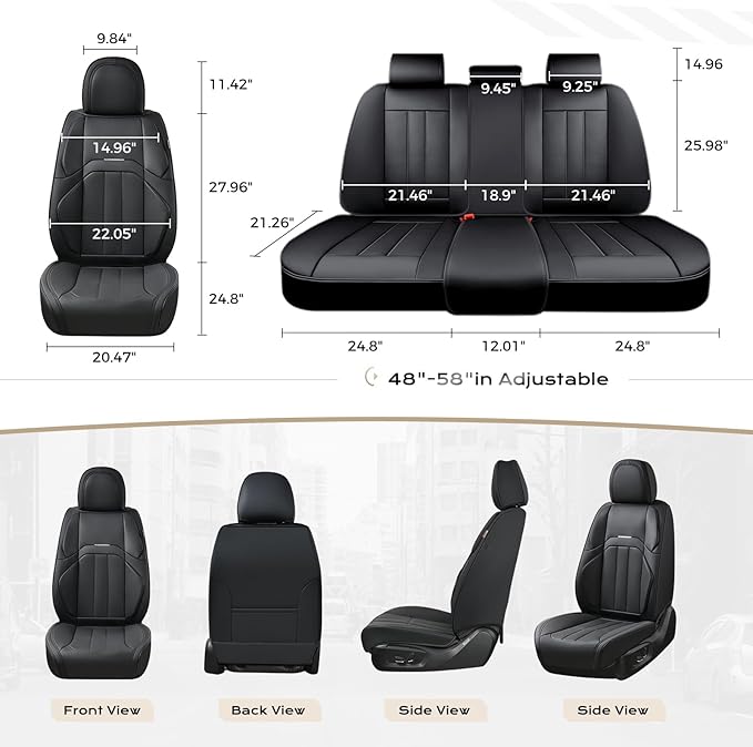 Coverado Nappa Leather Car Seat Covers Full Set, Luxury Waterproof Seat Protectors, Airbag Compatible Anti‑Slip Auto Seat Covers, Universal Fit for Most Cars SUVs Trucks Pickup Vehicles - Image 5