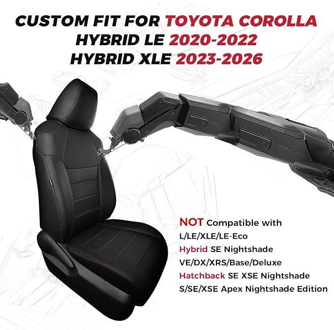 FREESOO Custom Leather Seat Covers for Toyota Corolla Hybrid LE 2020-2022 | Hybrid XLE 2023-2026, Sedan, Full Set, Airbag Compatible, Scratch-resistant, Waterproof, Durable Material, Easy-clean - Image 2
