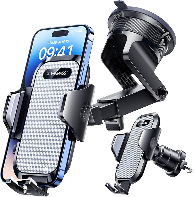 VANMASS [True Military-Grade] Car Phone Holder [Best Suction & Clip] Cell Phone Mount for Dashboard Windshield Vent Truck Cradle Dash Stand for iPhone 15 Pro Max 14 13 12 Android, White by VANMASS