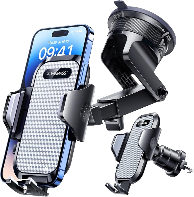 VANMASS [True Military-Grade] Car Phone Holder [Best Suction & Clip] Cell Phone Mount for Dashboard Windshield Vent Truck Cradle Dash Stand for iPhone 15 Pro Max 14 13 12 Android, White - Image 9