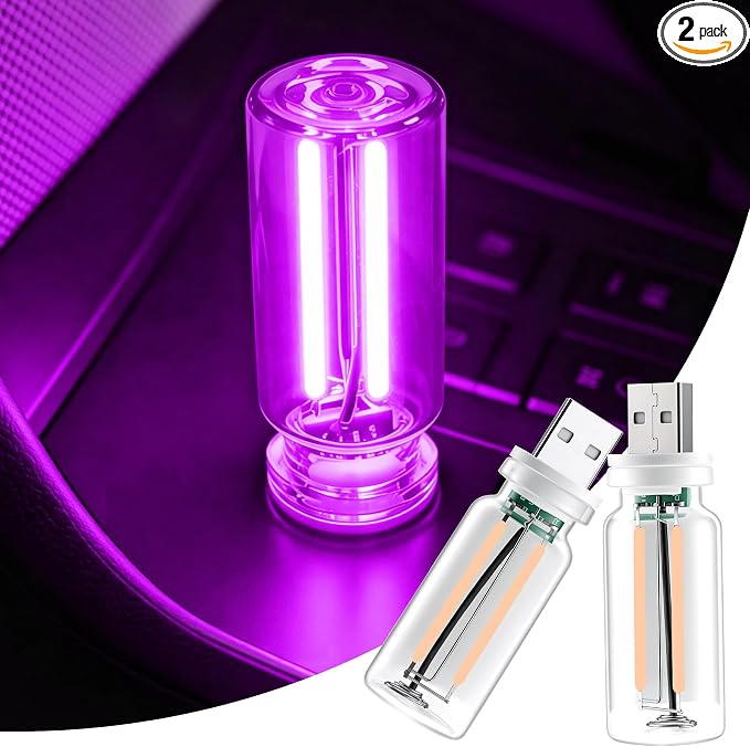 iFunyLED Car Interior USB LED Night Light, Portable Touch dimmable Car Ambient Lighting Kit, Retro Mini Transparent Glass Bottle Lamp Decorations for Vehicle Camping Bedroom Hallway, Pack of 2(Purple) by iFunyLED