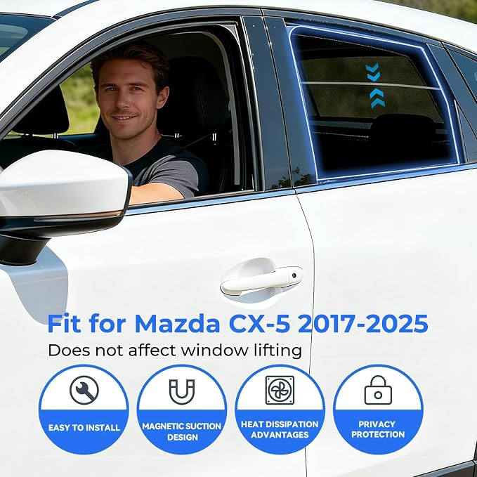 2PCS Rear Side Window Mesh Shades for 2017-2025 Mazda CX-5 | for 2017-2025 Mazda CX-5 Accessories, Sun & Heat Block Privacy Window Covers, UV Protection for Kids, Pets & Outdoor Travel - Image 2