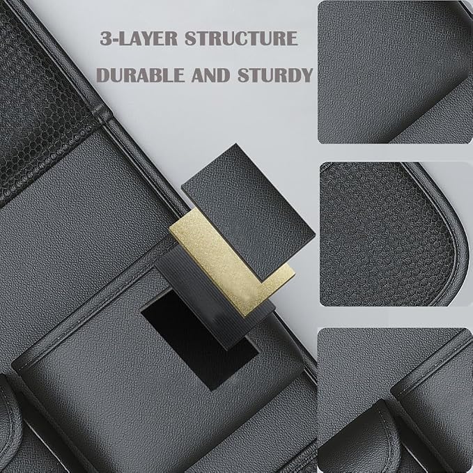 Foldable Car Backseat Organizer with Table Tray, Car Seat Back Protector with Touch Screen Phone Holder, Premium Leather Kick Mats with Storage Pockets Tissue Holder (Black) - Image 3