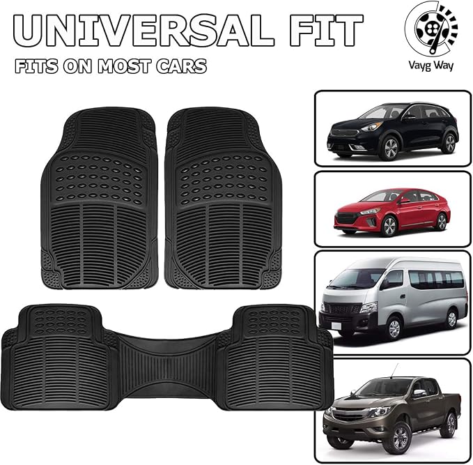 VaygWay Universal 3 Piece Heavy Duty Front and Rear Black Rubber Floor Mats - Premium Quality Trimmable Universal Fit All Weather Protection Floor Mats for Car Van SUV Truck - Image 5