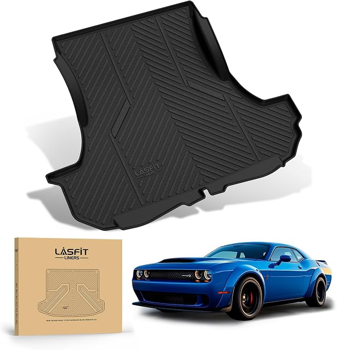 LASFIT Cargo Mat for Dodge Challenger 2011-2023 | All Weather TPE Custom Fit Cargo Trunk Mat Liner Accessories, Black by LASFIT