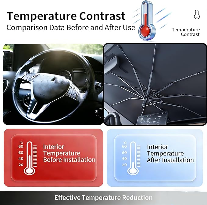 Upgrade Windshield Sun Shade Umbrella for Toyota Camry/Corolla 2000–2026 | Windshield Sun Shade,Foldable Umbrella Reinforced 10-Rib Frame, UV Block Protection Front Window Car Sun Shade - Image 6