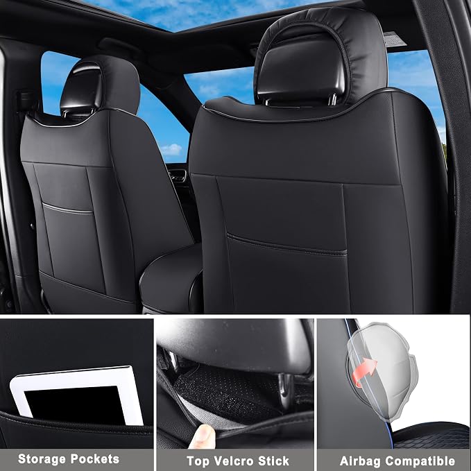 Huidasource Upgrade Jeep Grand Cherokee Seat Covers, Full Coverage Waterproof Leather Car Seat Covers, Custom Seat Cushion Protector Fit for Jeep Grand Cherokee 2011-2021 (Full Set/Black) - Image 2