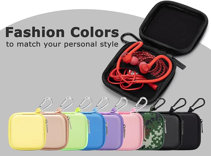 Ginsco Mini-Portable Hard Shell Square Earbuds Case for Apple EarPods/Samsung Galaxy Wired/Wireless Earbuds, Cell Phone Accessories Organizer with Carabiner for Earphones - Image 4