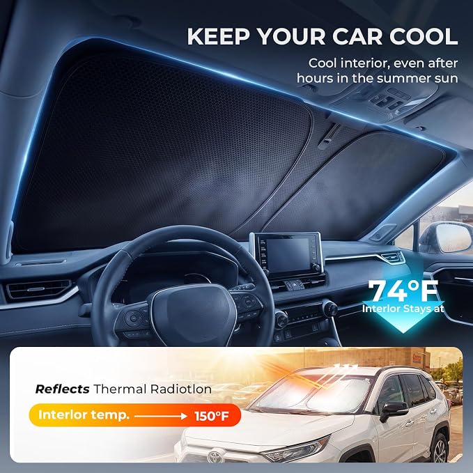 [2026 Upgraded] DooGooCoo Windshield Sun Shade for Subaru Crosstrek 2018-2025 2026 [Cooling Ice-Crystal, 100% Sun Block ] Sunshade for Car Windshield for Subaru Crosstrek Sun Shade, Custom Fit. - Image 3